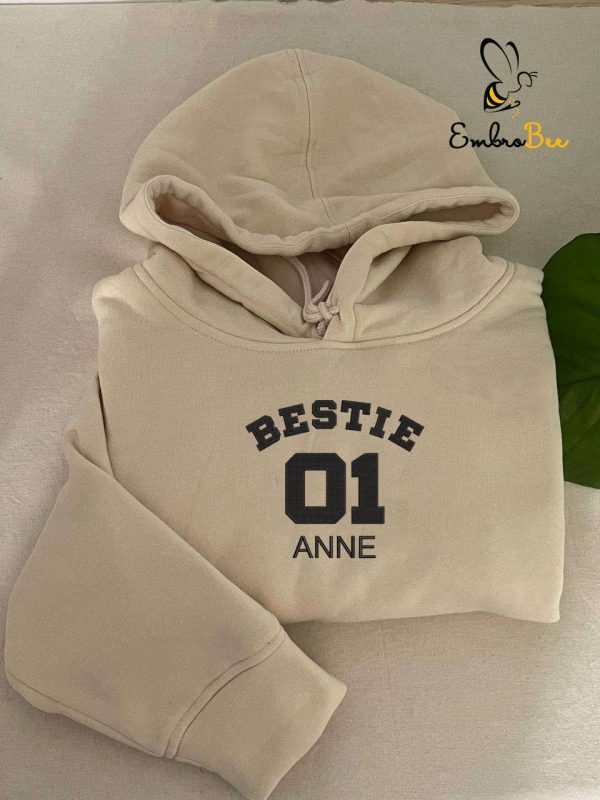 3-Pack Embroidered Best Friend Hoodies: Matching Sweaters for Your Squad