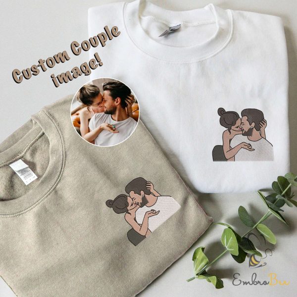 Custom Couple Portrait Embroidered Sweatshirt