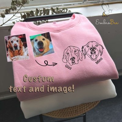 Custom Dog Portrait Embroidery Design Sweatshirt Embroidered