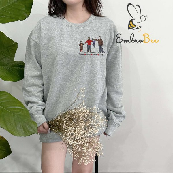 Personalized Family Portrait Embroidered Sweatshirt – Customizable and Cozy