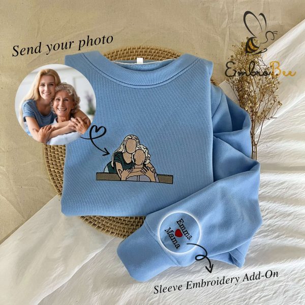 Custom Mama & Daughter Portrait Embroidered Sweatshirt