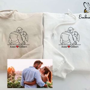 Customizable Portrait Embroidered Relationship Hoodies – His and Hers Matching Sweaters