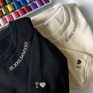 Personalized Roman Numeral Collar Matching Couple Hoodie