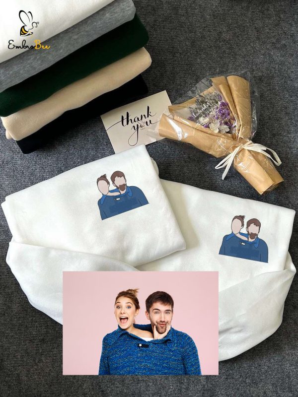 Embroidered Cute Couple Sweaters – Custom Portrait Designs