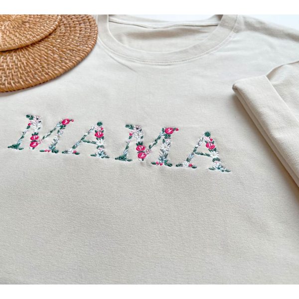 Flower Letters Mama Embroidered Sweatshirt – Floral Mama Embroidered Sweatshirt