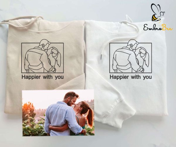 Personalized Portrait Embroidery – Custom Couple Hoodies with Matching Designs