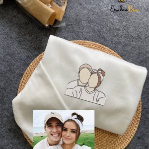 Personalized Portrait Embroidery Sweatshirts - Matching Hoodies for Couples