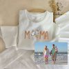 Custom Name Collar & Sleeve Mama Embroidered Sweatshirt
