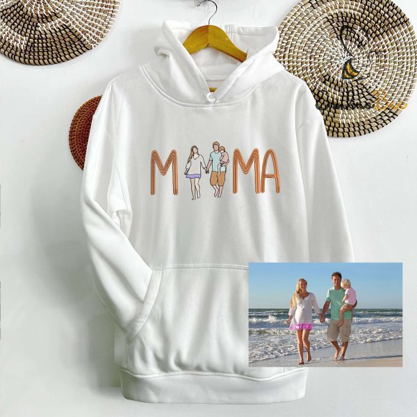 Custom Mama in Family Portrait Photo Embroidered Sweatshirt