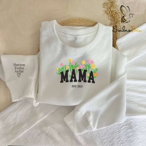 Custom Name Mama Flowers Est Embroidered Sweatshirt