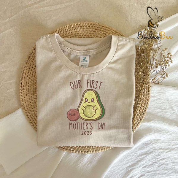 Embroidered First Mother’s Day Matching Avocado Mom and Baby Shirt