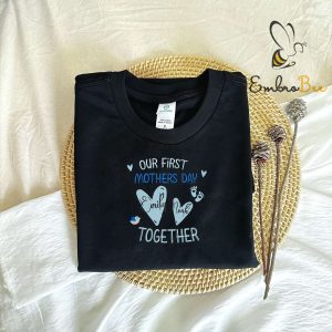Embroidered First Mother's Day Together Matching Heart Mom Baby Shirt