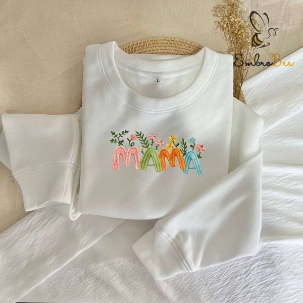 Vibrant Floral Mama Embroidered Sweatshirt