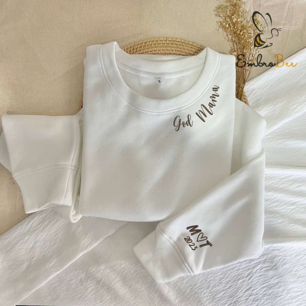 Personalized God Mama EST Sweatshirt – Custom Initial on Sleeve