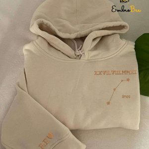 Personalized Roman Numeral Embroidered Aries Zodiac Hoodie