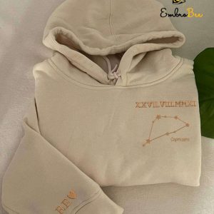 Personalized Roman Numeral Embroidered Capricorn Zodiac Hoodie