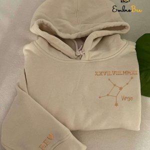 Personalized Roman Numeral Embroidered Virgo Zodiac Hoodie