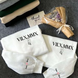 Personalized Roman Numeral Couple Anniversary Embroidered Hoodie