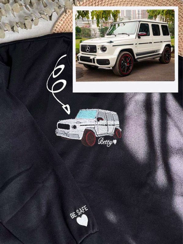 Personalized Car Photo With Name Embroidered Sweatshirt – Custom Gift For Car Lover