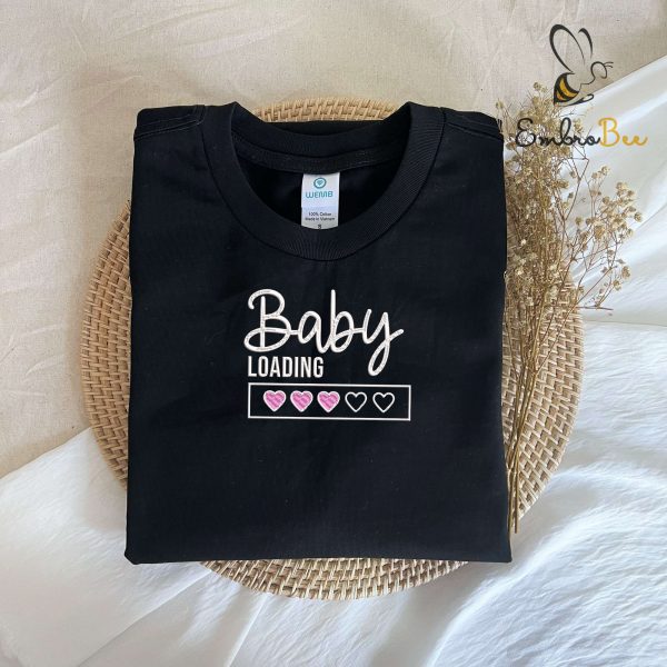 Funny Baby Loading Embroidered Pregnancy Reveal Shirt