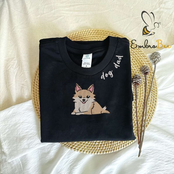 Chihuahua Dog Dad Sweatshirt Embroidered Collar