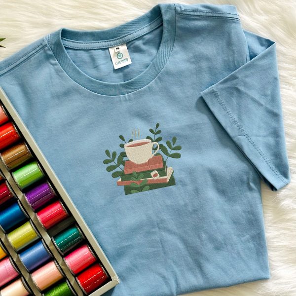 Embroidered Cup of Tea on Stack of Books Sweatshirt
