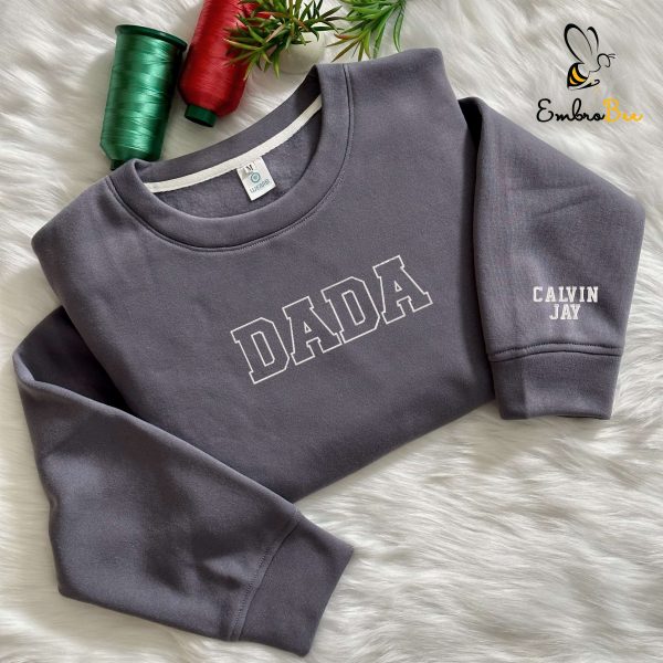 Dada Embroidered Dad Crewneck With Names Customizable On Sleeve
