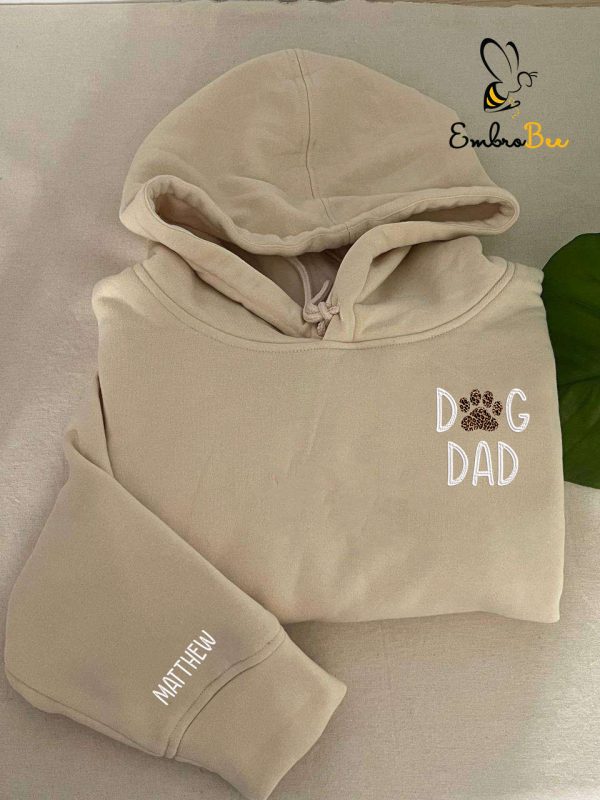 Embroidered Dog Dad Paw Leopard Applique Sweatshirt – Custom Name on Sleeve