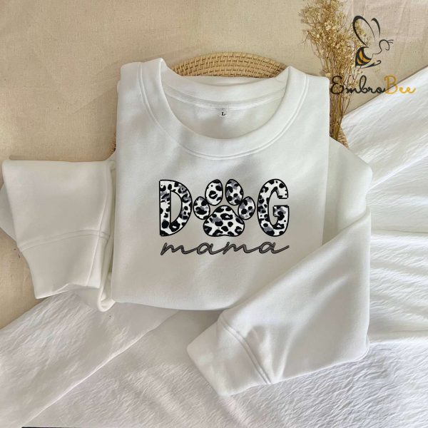 Embroidered Mama Dog Leopard Applique Sweatshirt