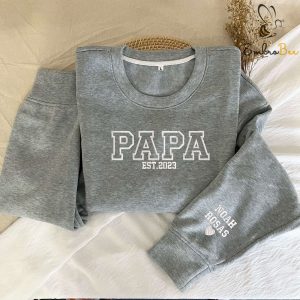 Father's Day Est Papa Embroidered Sweatshirt - Custom Name on Sleeve