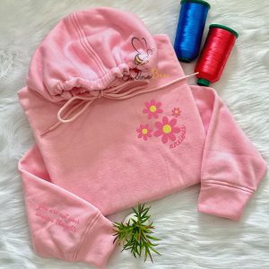 Flowers & Anxious Embroidered Mental Health Hoodie -Custom Message on Sleeve