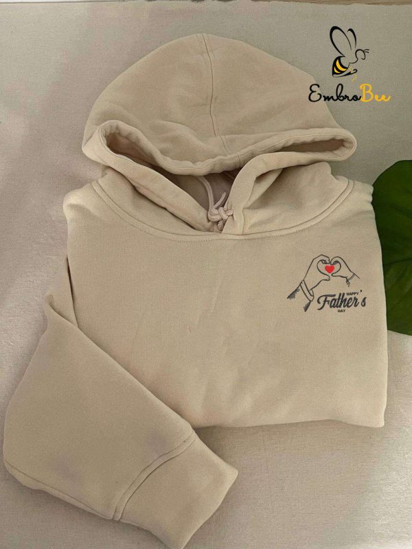 Happy Father’s Day Love Heart Hand Sign Embroidered Dad Sweatshirt Hoodie