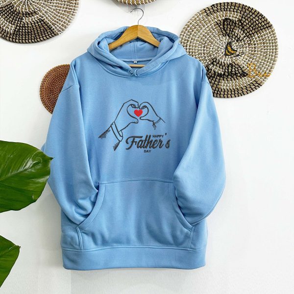 Happy Father’s Day Love Heart Hand Sign Embroidered Dad Sweatshirt Hoodie