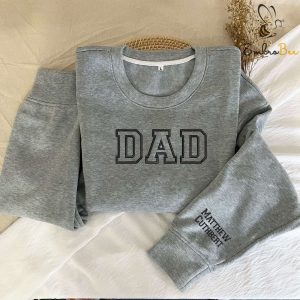 Personalized Dad Embroidered Crewneck Sweatshirt – Custom Name Dad on Sleeve