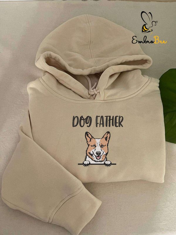 Personalized Dog Father Hoodie Embroidered Corgi