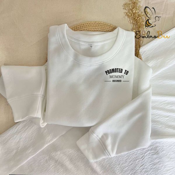 Promoted to Mommy Est Embroidered Pregnancy Reveal Shirt