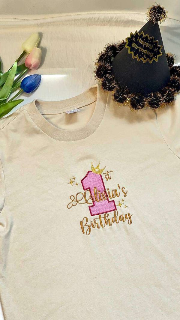 Personalized Birthday Boy Girl Embroidered T-Shirt with Name and Age