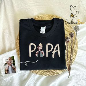 Custom Photo Embroidered Daughter Dad Sweatshirt – Personalized Papa Shirt