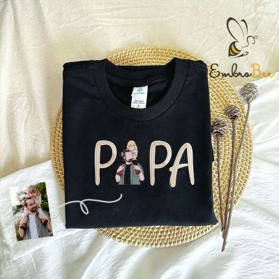 Custom Photo Embroidered Daughter Dad Sweatshirt - Personalized Papa Shirt