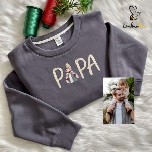 Custom Photo Embroidered Daughter Dad Sweatshirt - Personalized Papa Shirt