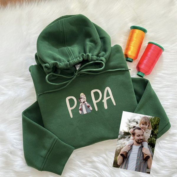 Custom Photo Embroidered Daughter Dad Sweatshirt – Personalized Papa Shirt
