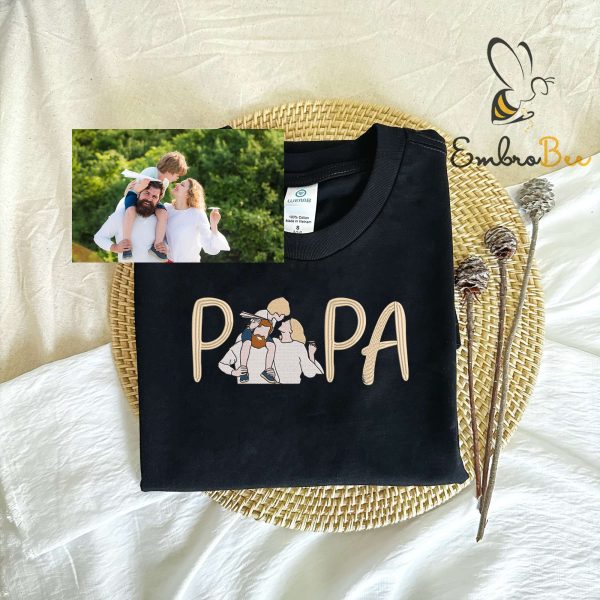 Custom Photo Family Embroidered Dad Sweatshirt – Personalized Papa Shirt