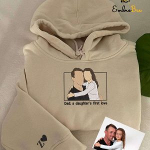 Custom Portrait Photo Embroidered Daughter Dad Sweatshirt Hoodie- Personalized Father's Day Gifts