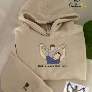 Personalized Father's Day Gifts - Custom Portrait Photo Embroidered Son Dad Hoodie