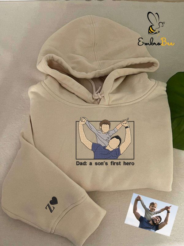 Custom Portrait Photo Embroidered Son Dad Sweatshirt – Personalized Father’s Day Gifts