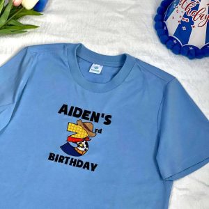 Personalized Boy Girl Birthday Embroidered T-shirt with Cowboy Pattern
