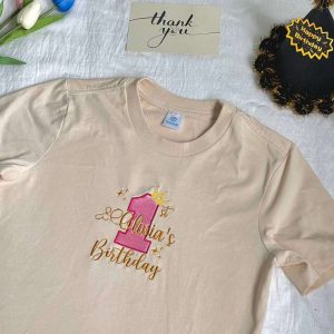 Personalized Birthday Embroidered T-Shirt for Kids with Name and Age. 