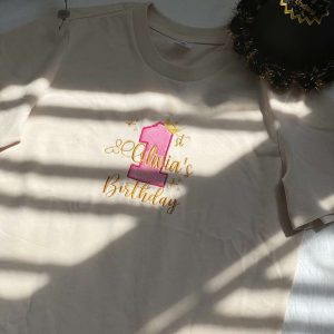Personalized Birthday Embroidered T-Shirt for Kids with Name and Age. 