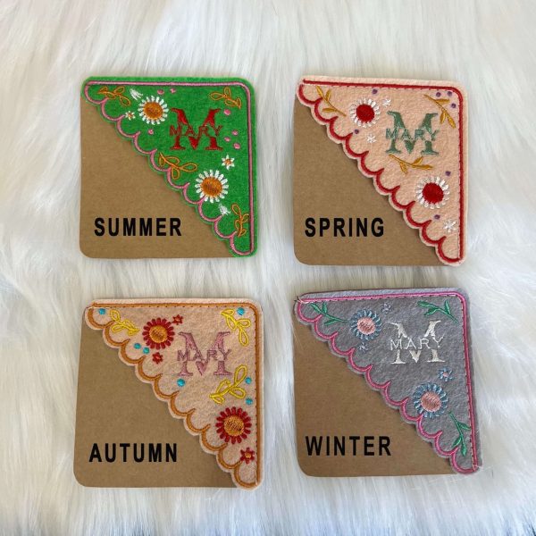 Embroidered Custom Name Four Seasons Corner Bookmark, Librarian Day Gift, Gift for Bookaholic, Triangle Corner Bookmark