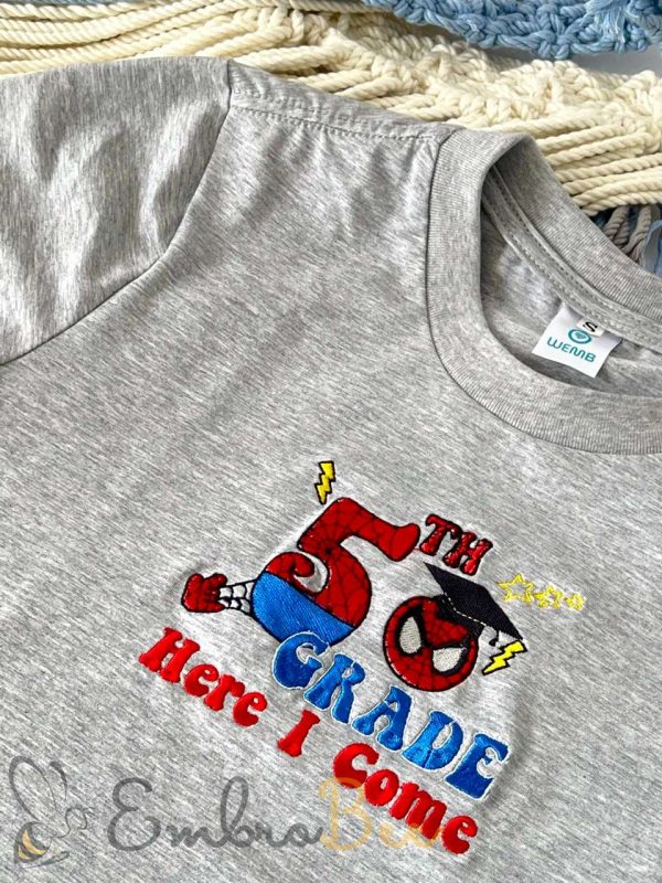 Personalized Swinging into Grade Adventure Back to School Embroidered T-shirt For Kids with Super Hero Pattern